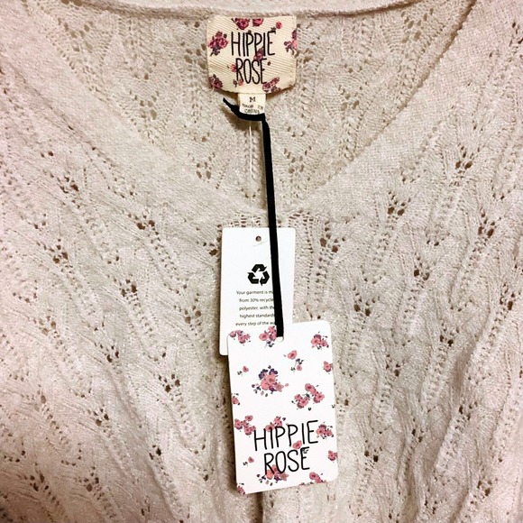 Hippie Rose Women's Cream Cable Knit Tie Back Crop Sweater Size Medium NWT - Picture 6 of 10